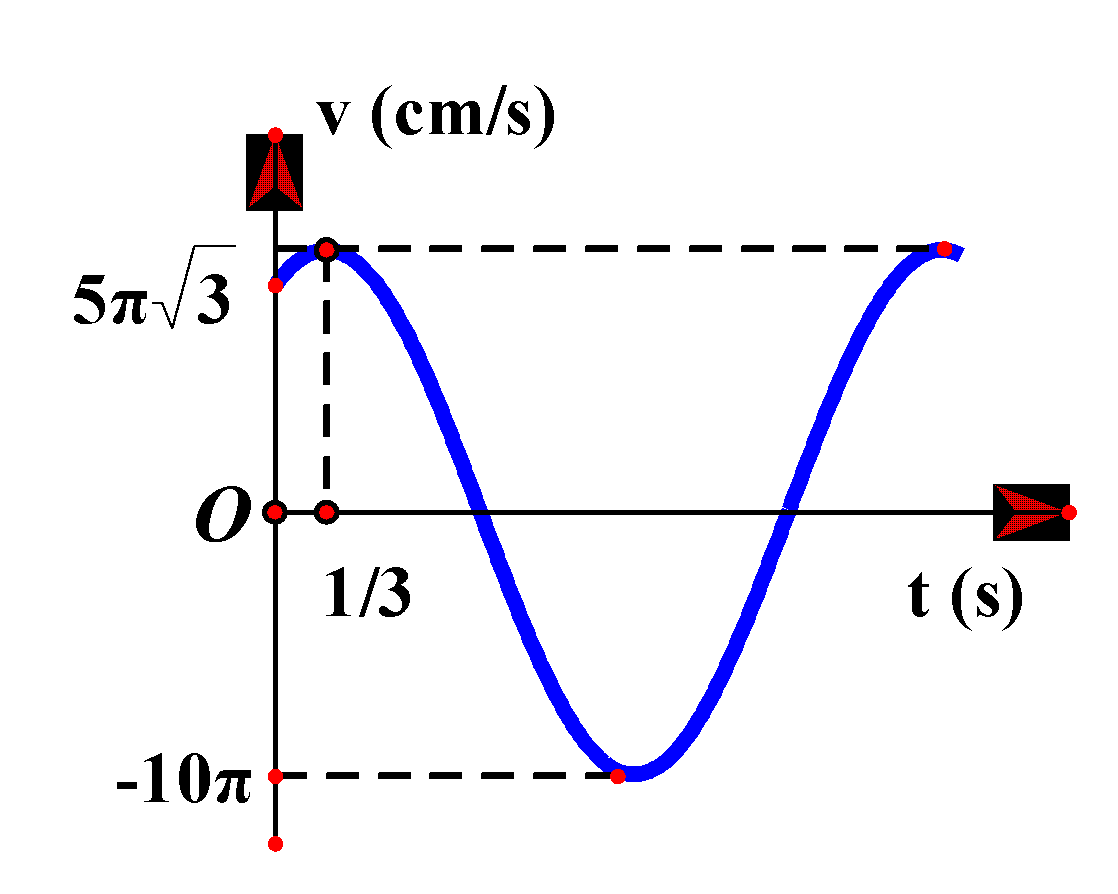 Một vật dao động điều hòa có đồ thị của vận tốc theo thời gian như hình vẽ. Phương trình dao động của vật là