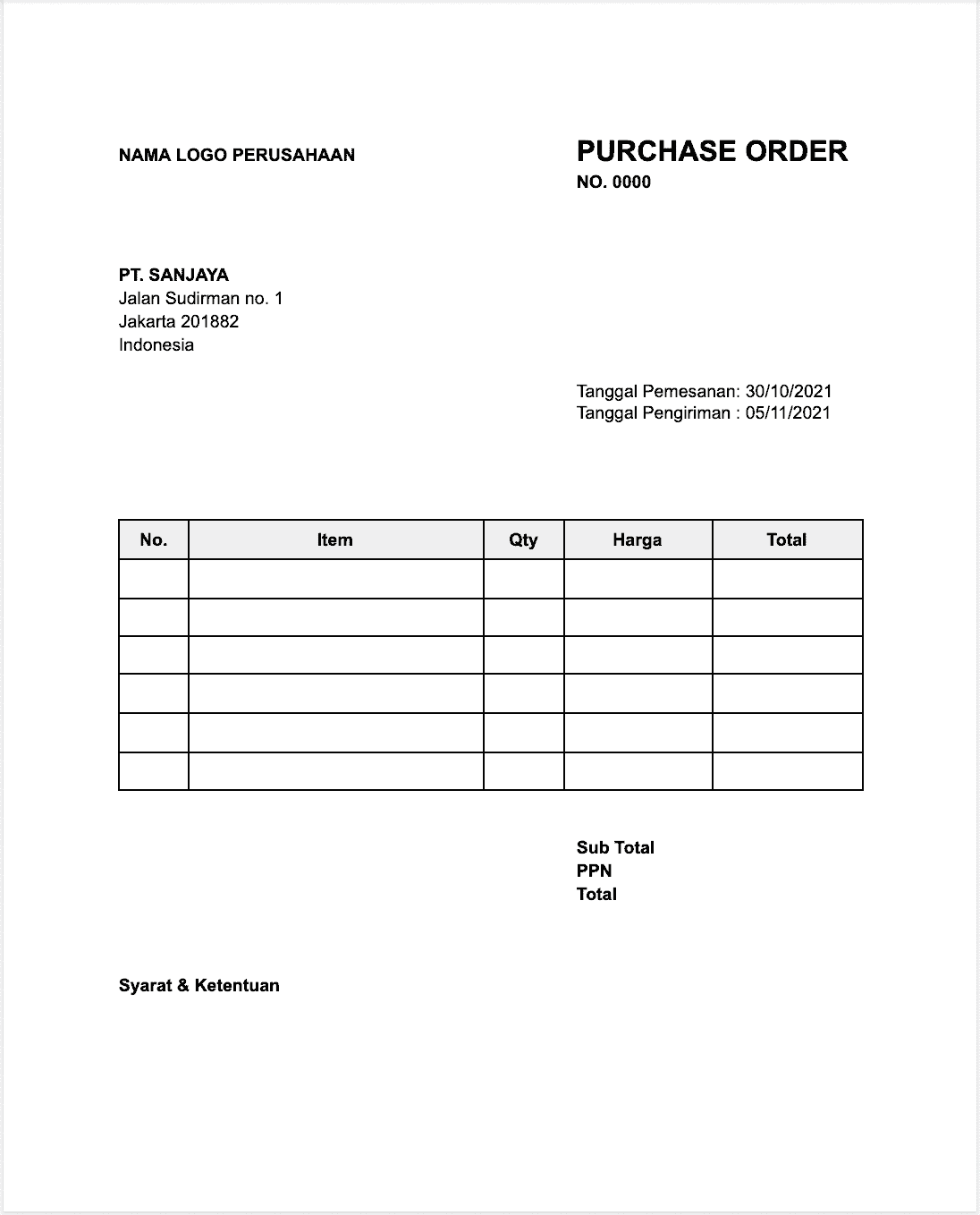 Contoh & format purchase order 2