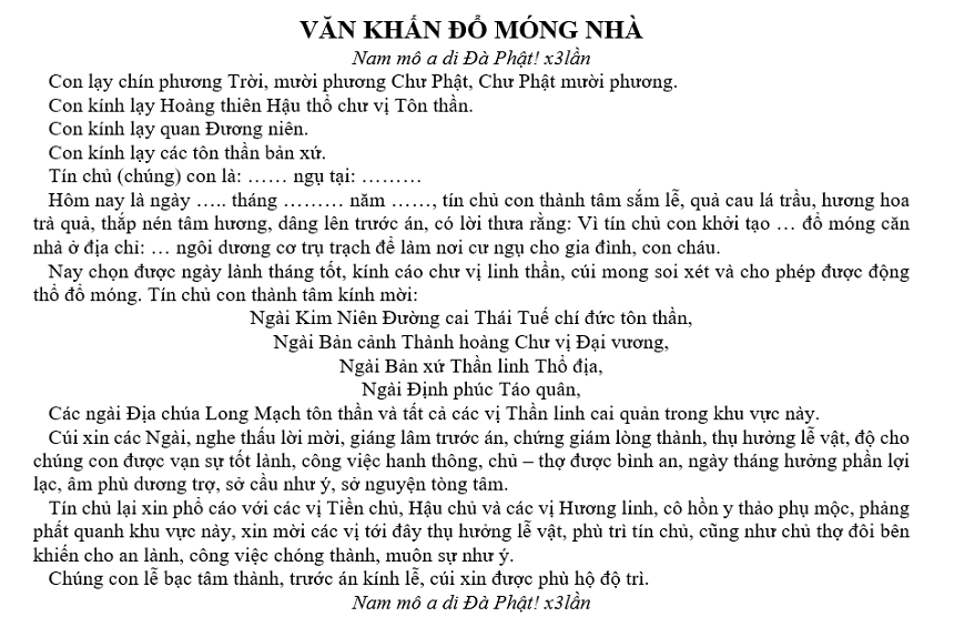 Bài văn khấn lễ cúng đổ móng nhà