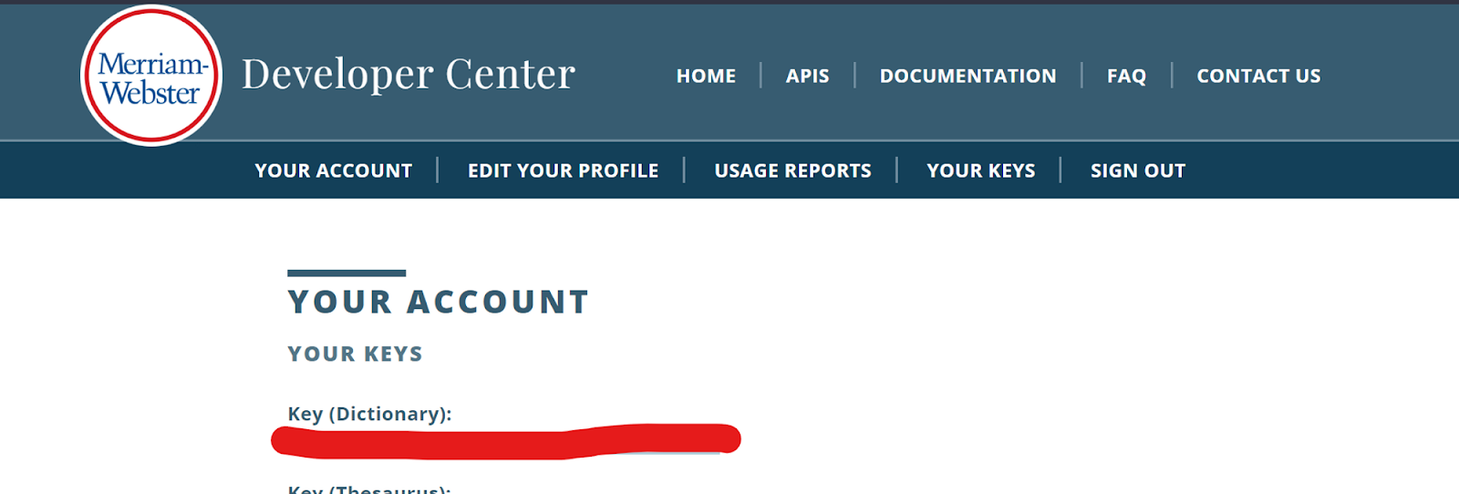 This key tab shows the keys you have registered for 