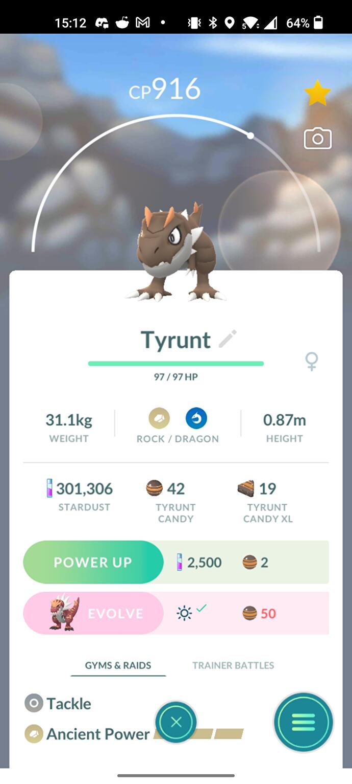 Tyrunt Pokémon screen
