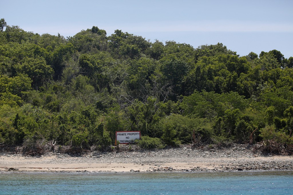 A no trespassing sing is seen at Great St. James Island, a property linked to financier Jeffrey Epstein near Charlotte Amalie, St. Thomas, U.S. Virgin Islands August 17, 2019.