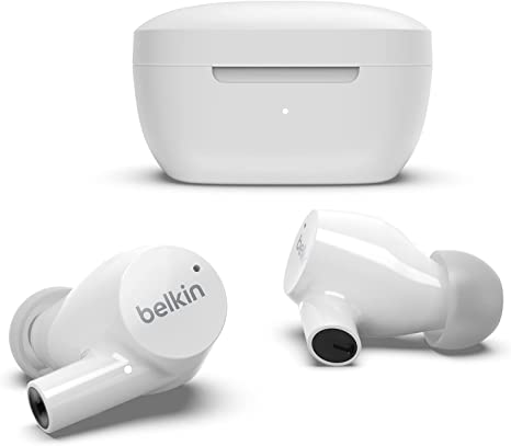 Belkin Wireless Earbuds, SoundForm Rise True Wireless Bluetooth 5.2  Earphones with Wireless Charging IPX5 Sweat and Water Resistant with Deep Bass for iPhone, Galaxy, Pixel and More - White
