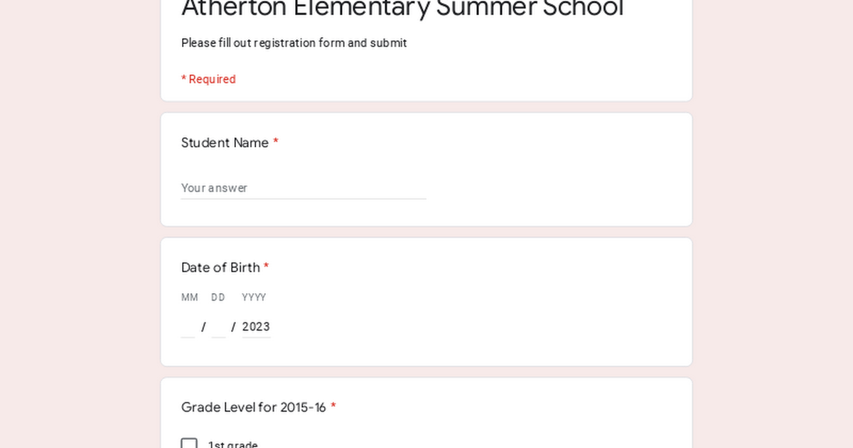 Atherton Elementary Summer School