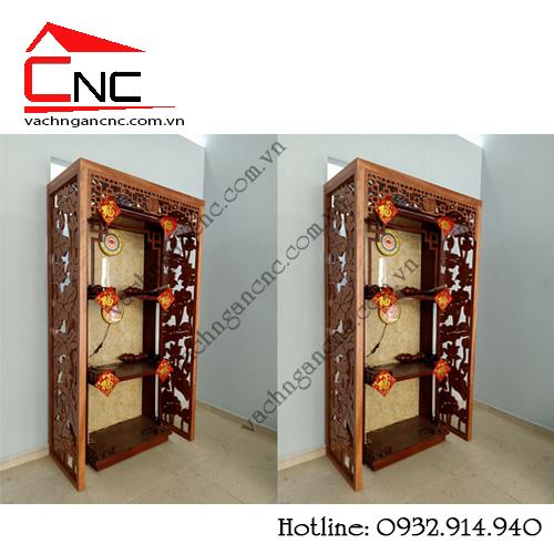 Trang trí vách ngăn cnc gỗ giữa phòng khách và bàn thờ