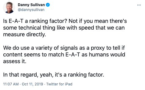 Tweet by Google's Danny Sullivan