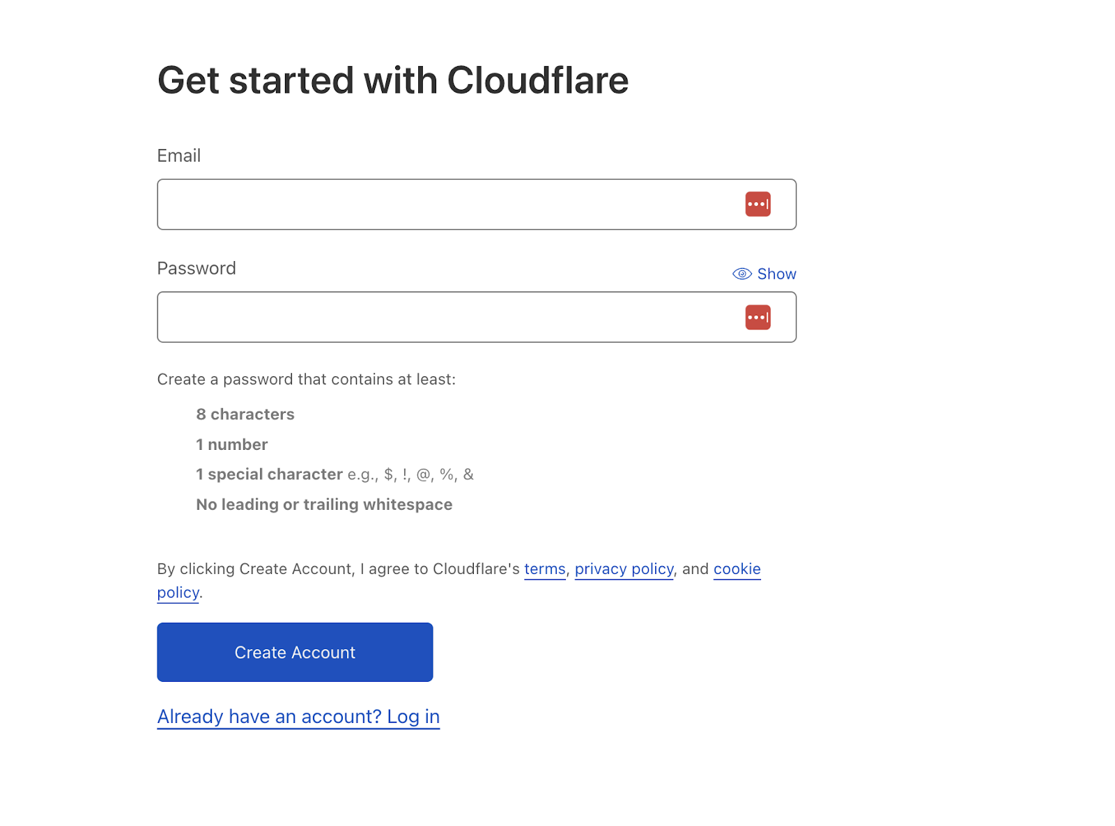 Cloudflare signup form
