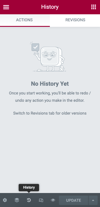 Revision History section in Elementor dashboard