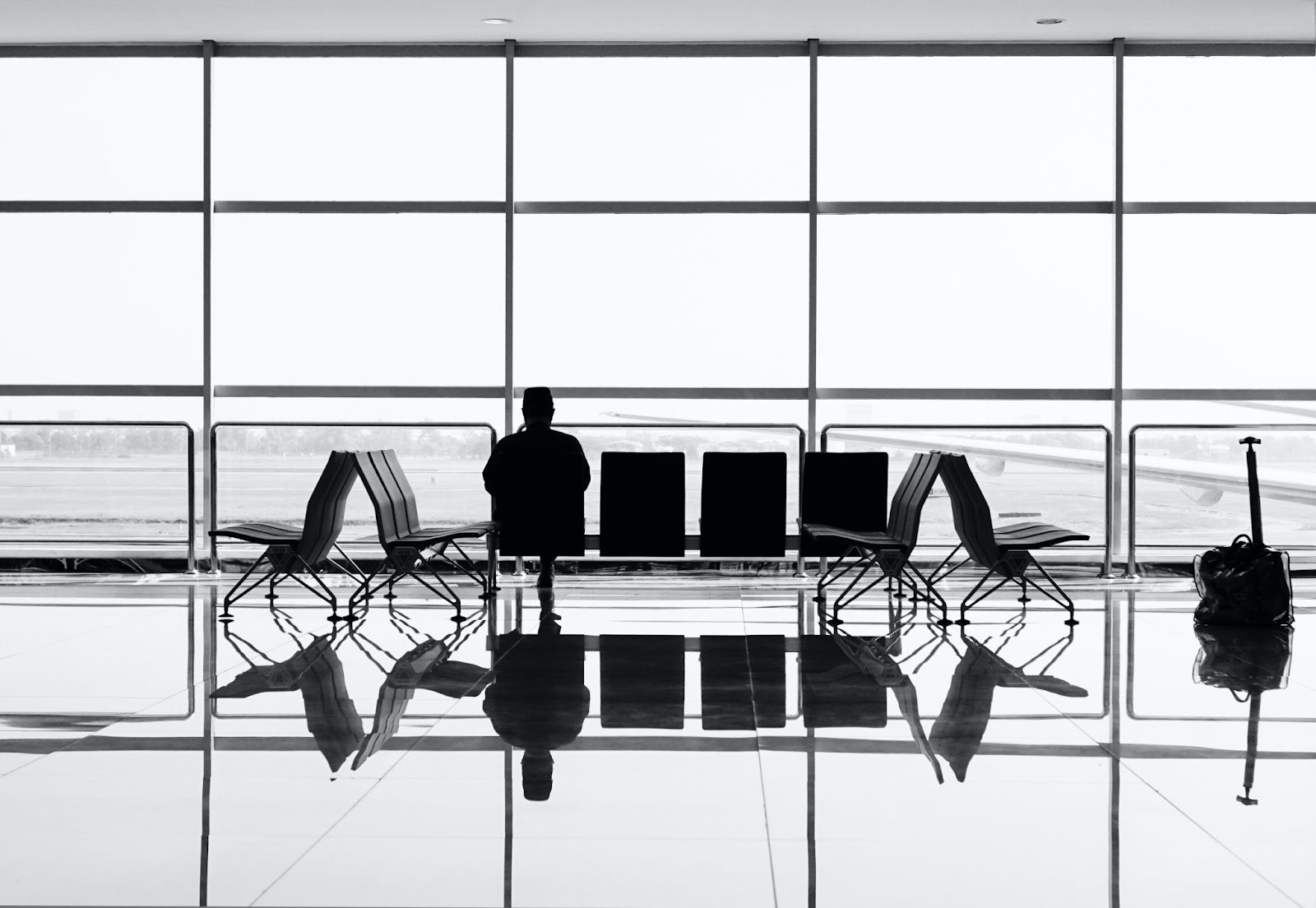 Man sitting in a quiet place at the airport