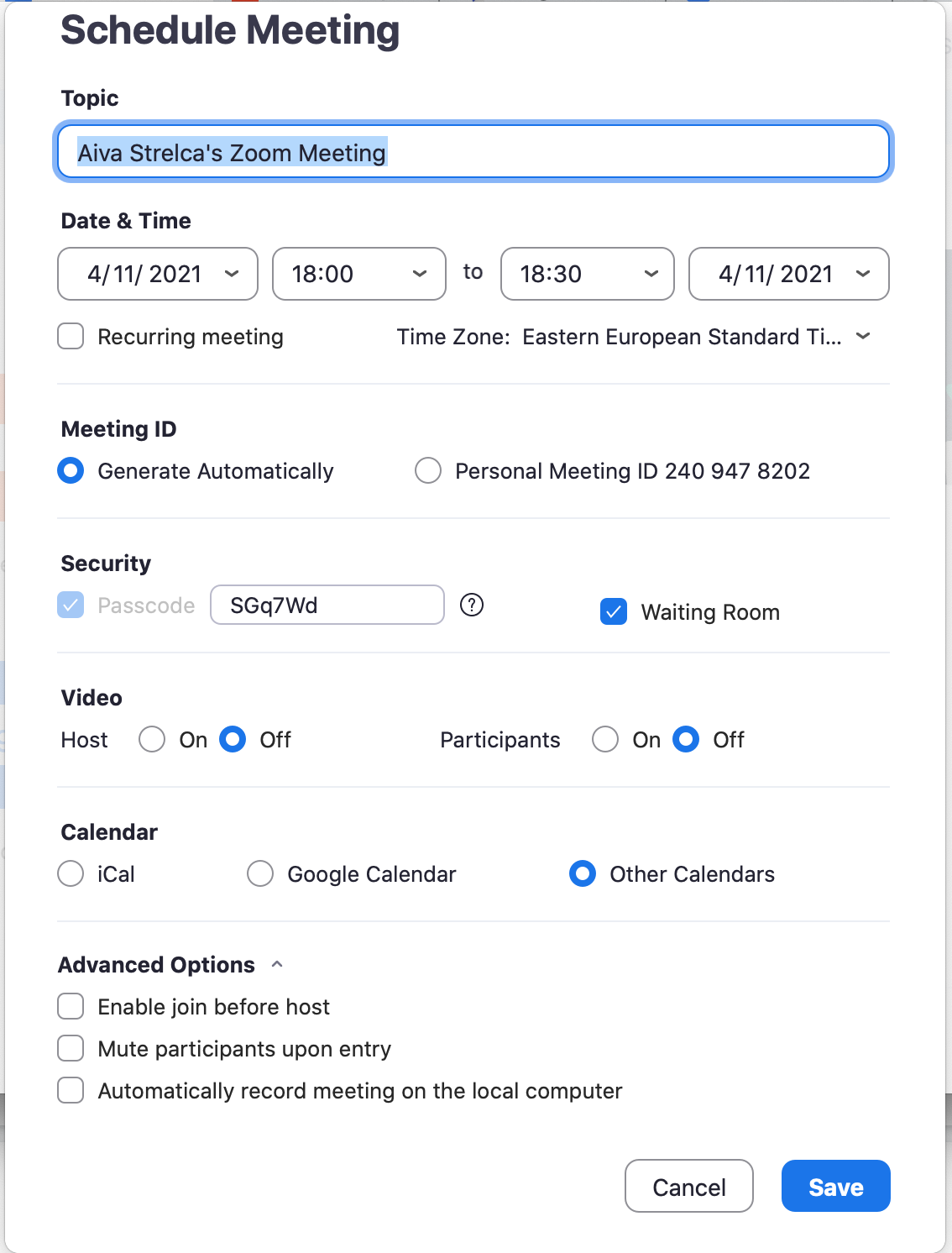 How to use Zoom: scheduling a meeting, screenshot