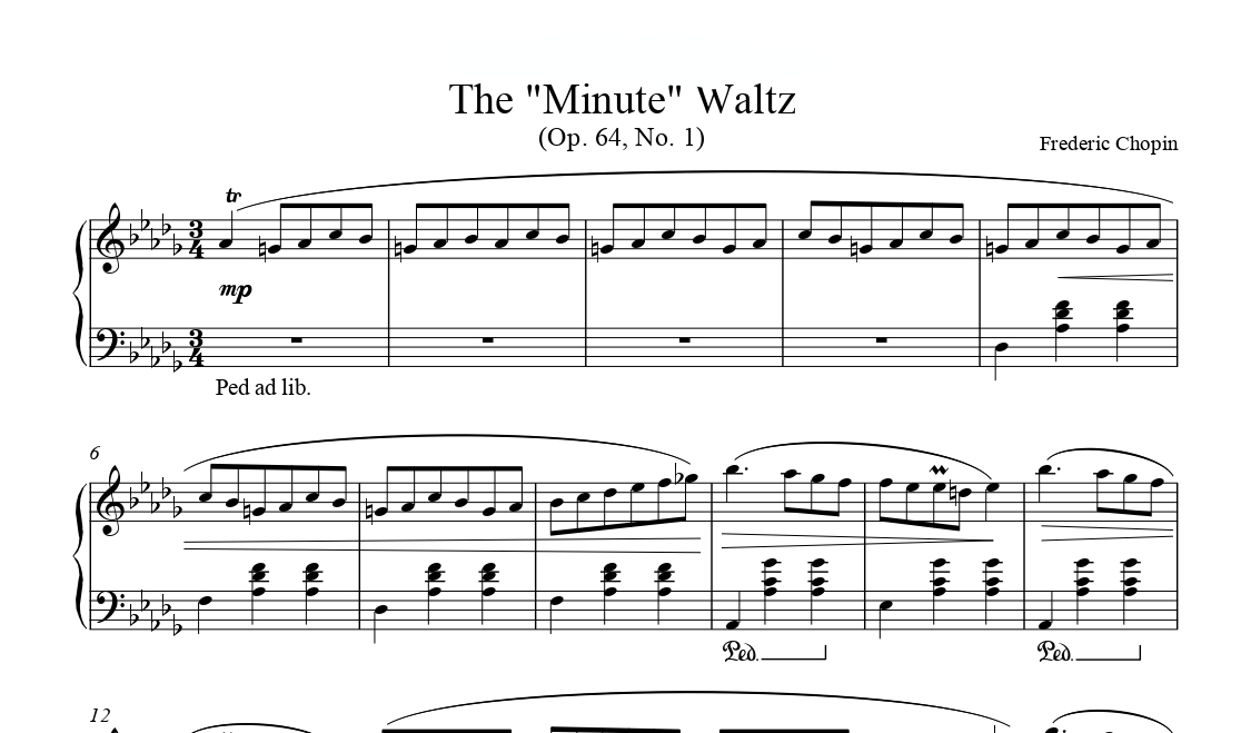 نت والس ۶ فردریک شوپن Frederic Chopin The “Minute” Waltz