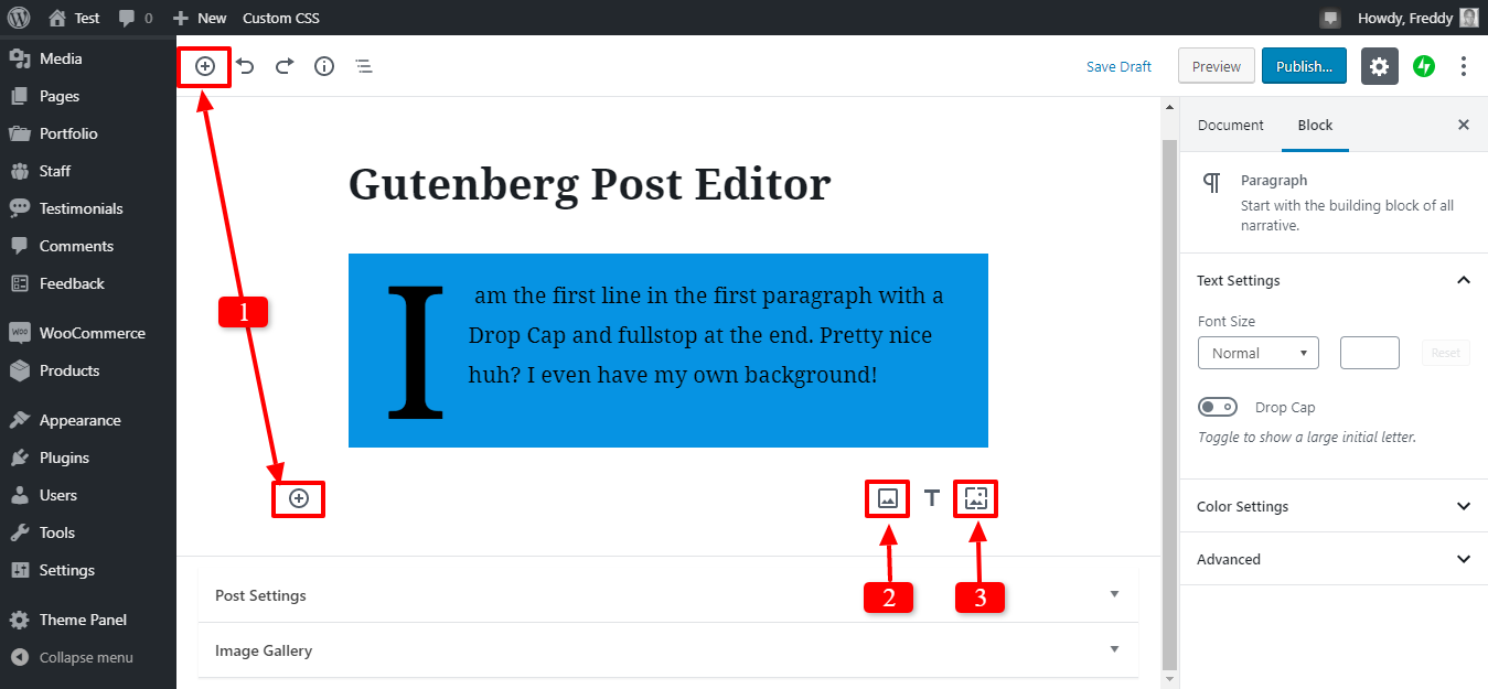 adicionando uma nova imagem no editor gutenberg