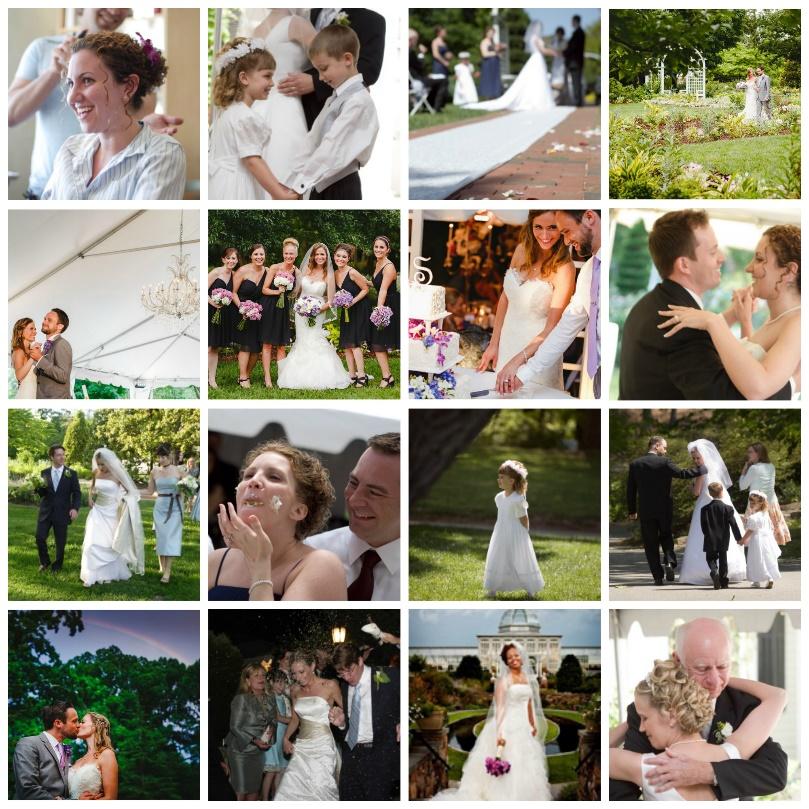 A photo collage of a wedding day