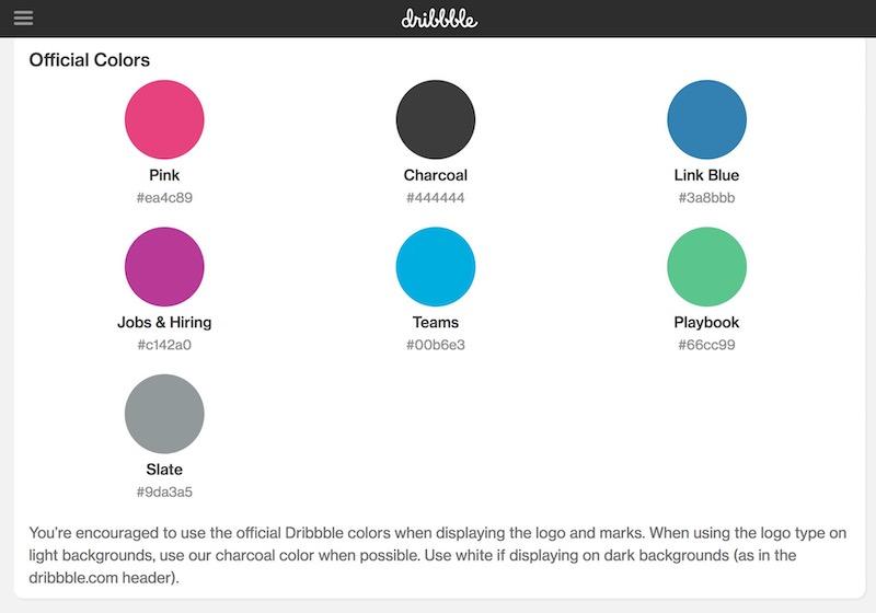 Dribbble Color Palette Brand Style Guide Example 