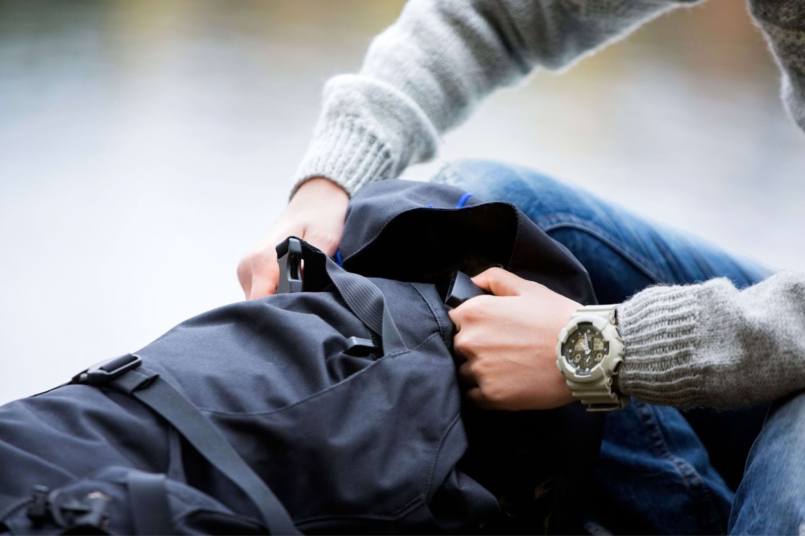 Hiker preparing bag