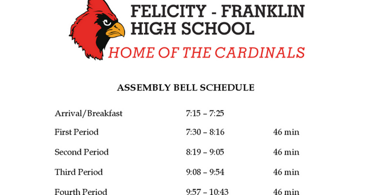 2018-19 Assembly Bell Schedule
