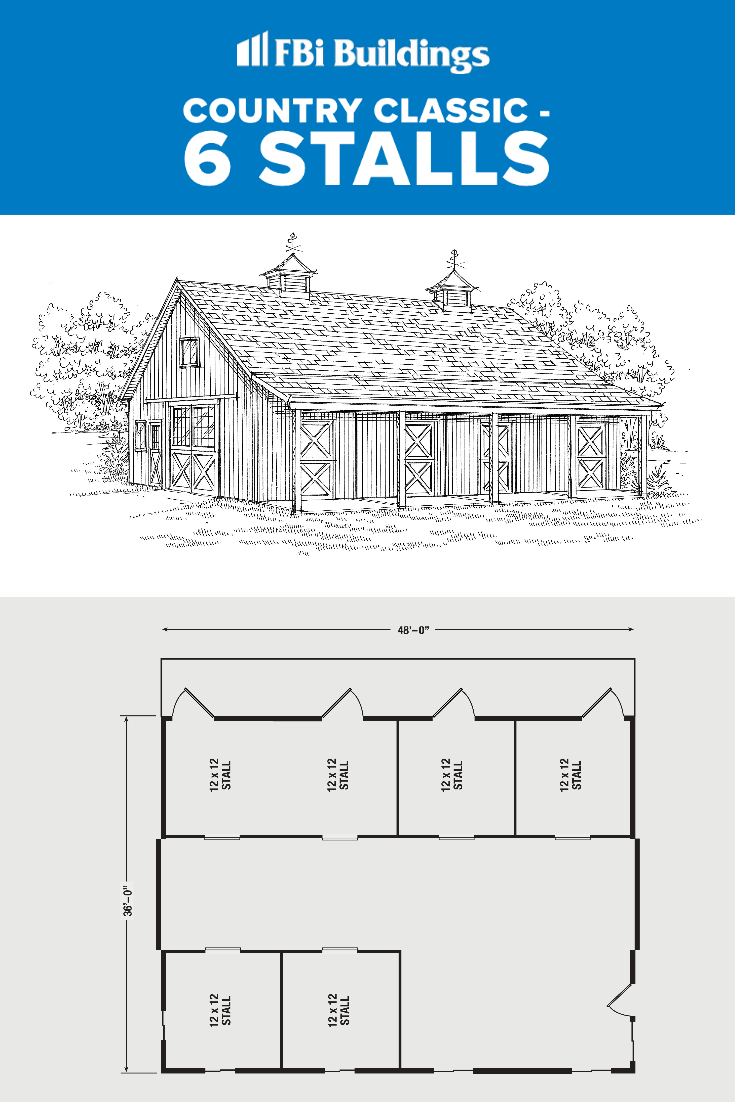 6-stall horse barn floor plan