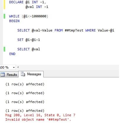 Invalid Object Name ##tmpTest