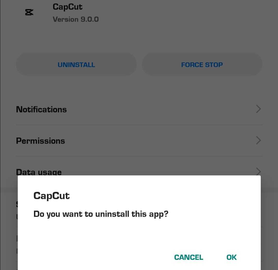 Uninstalling CapCut app