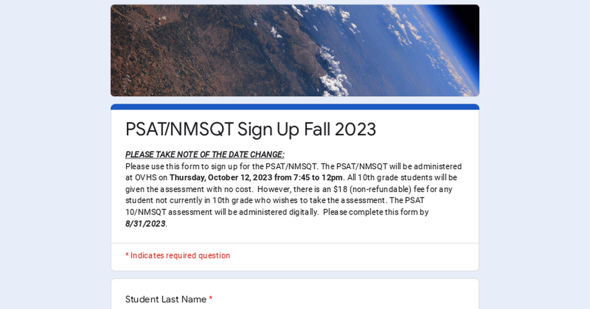 PSAT 10/NMSQT Sign Up Fall 2023