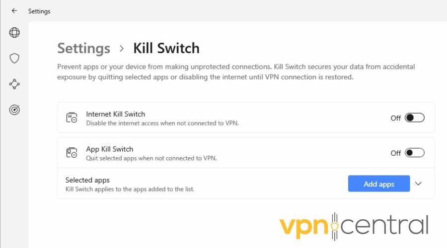 vpn turn on kill siwtch