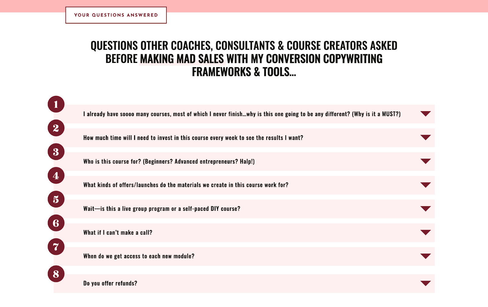 High converting sales page FAQ