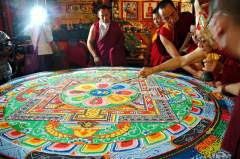 Closing the Hevajra empowerment mandala, HH Dagchen Rinpoche at Tharlam Monastery, Boudha, Kathmandu, Nepal