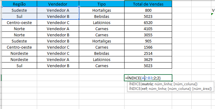 Fórmulas Excel =ÍNDICE