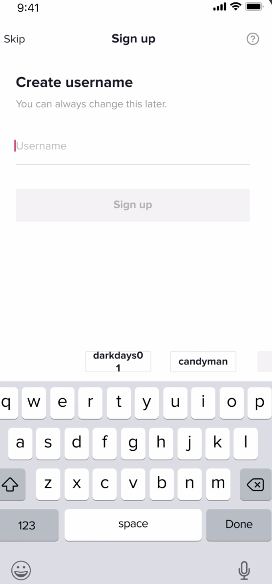creating a username for your TikTok page 