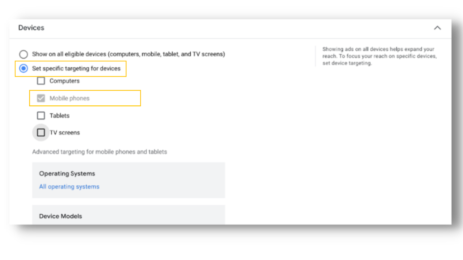 Set up YouTube Shorts Ads on VAC campaigns: Setup Devices