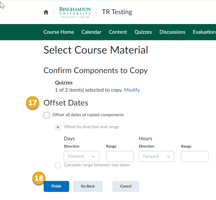 This image displays steps 17 and 18. You can offset dates on this screen. Ultimately click Finish to make the copying start.