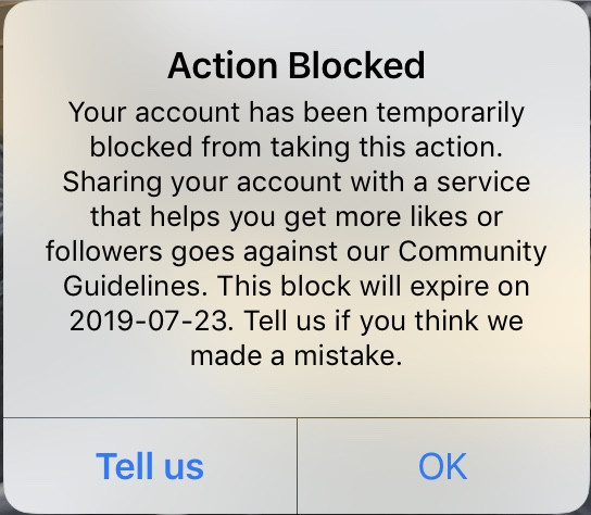 Instagram gives users two clear actions that go along with the message above them