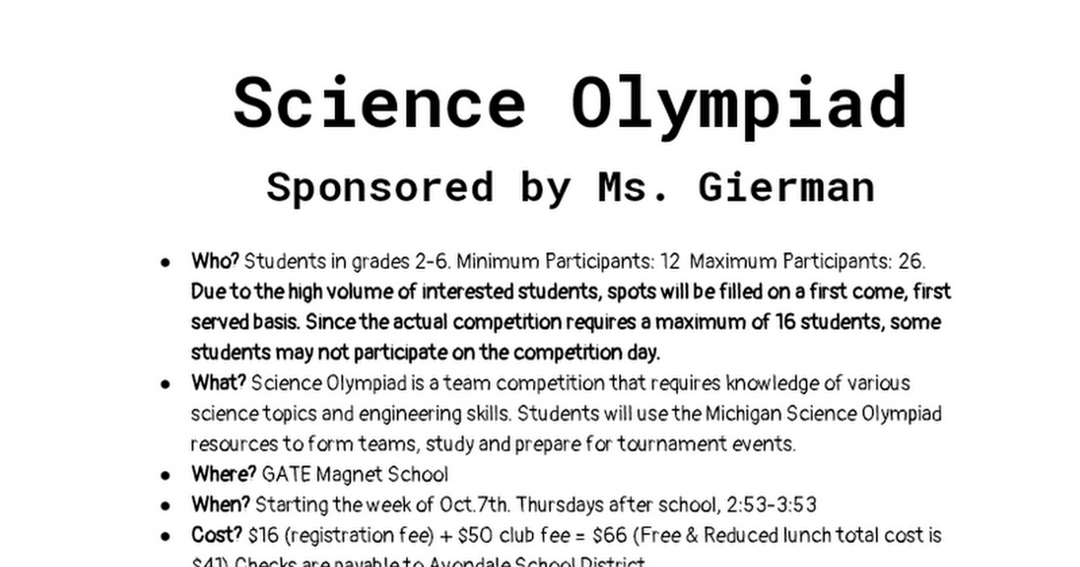 Science Olympiad Flyer