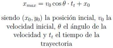 Fórmula del alcance horizontal máximo sabiendo el tiempo total de trayectoria en el movimiento parabólico