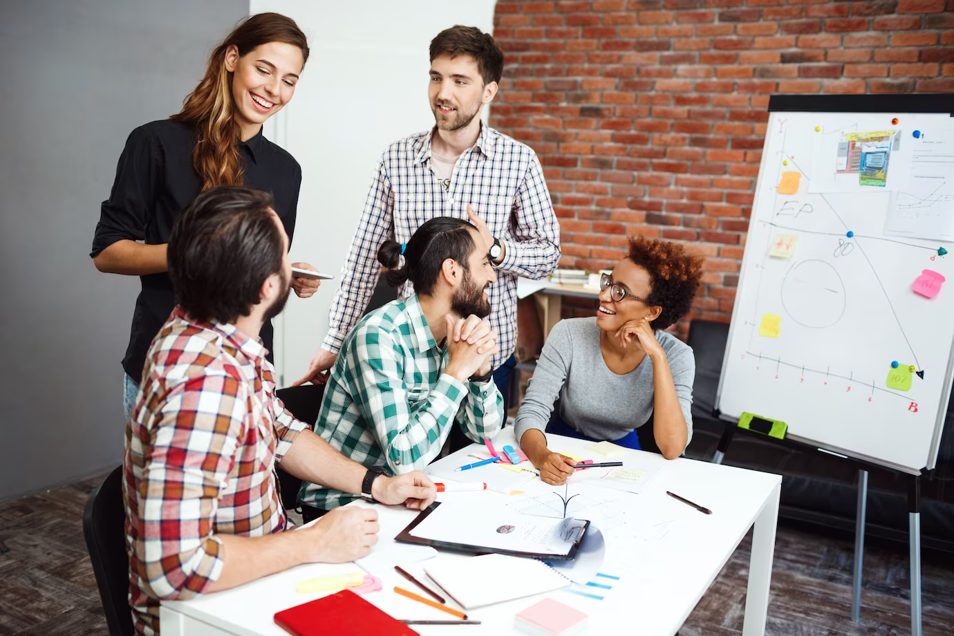 A group of people communicating with each other