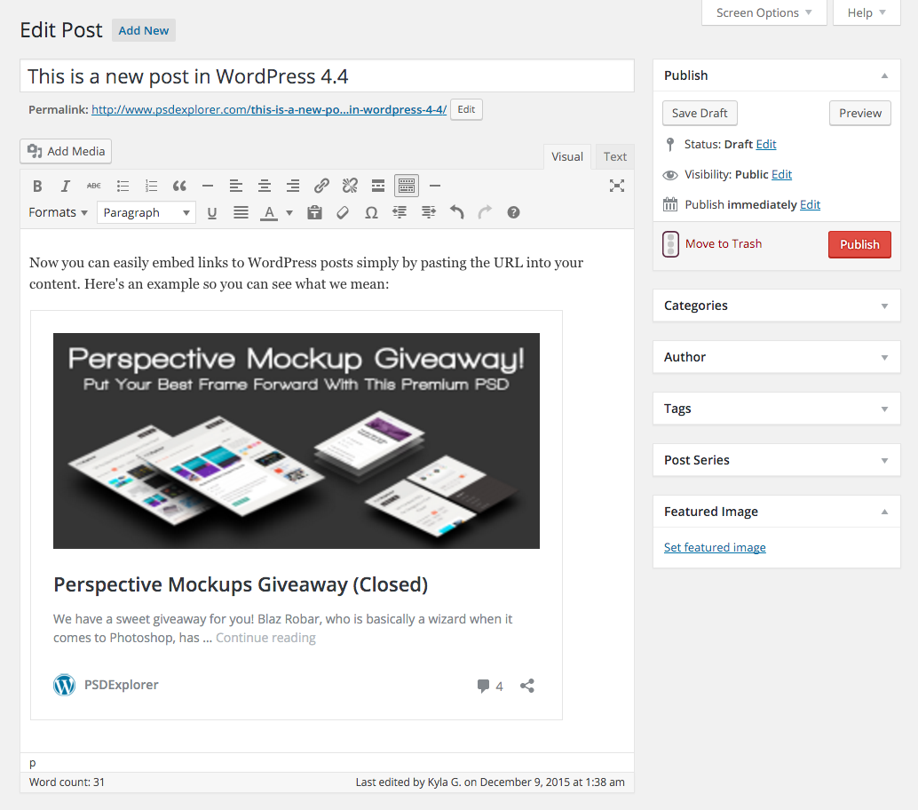 Incorporações do WordPress 4.4