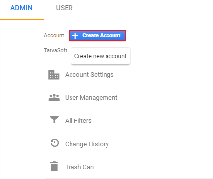 Create account in Google Analytics