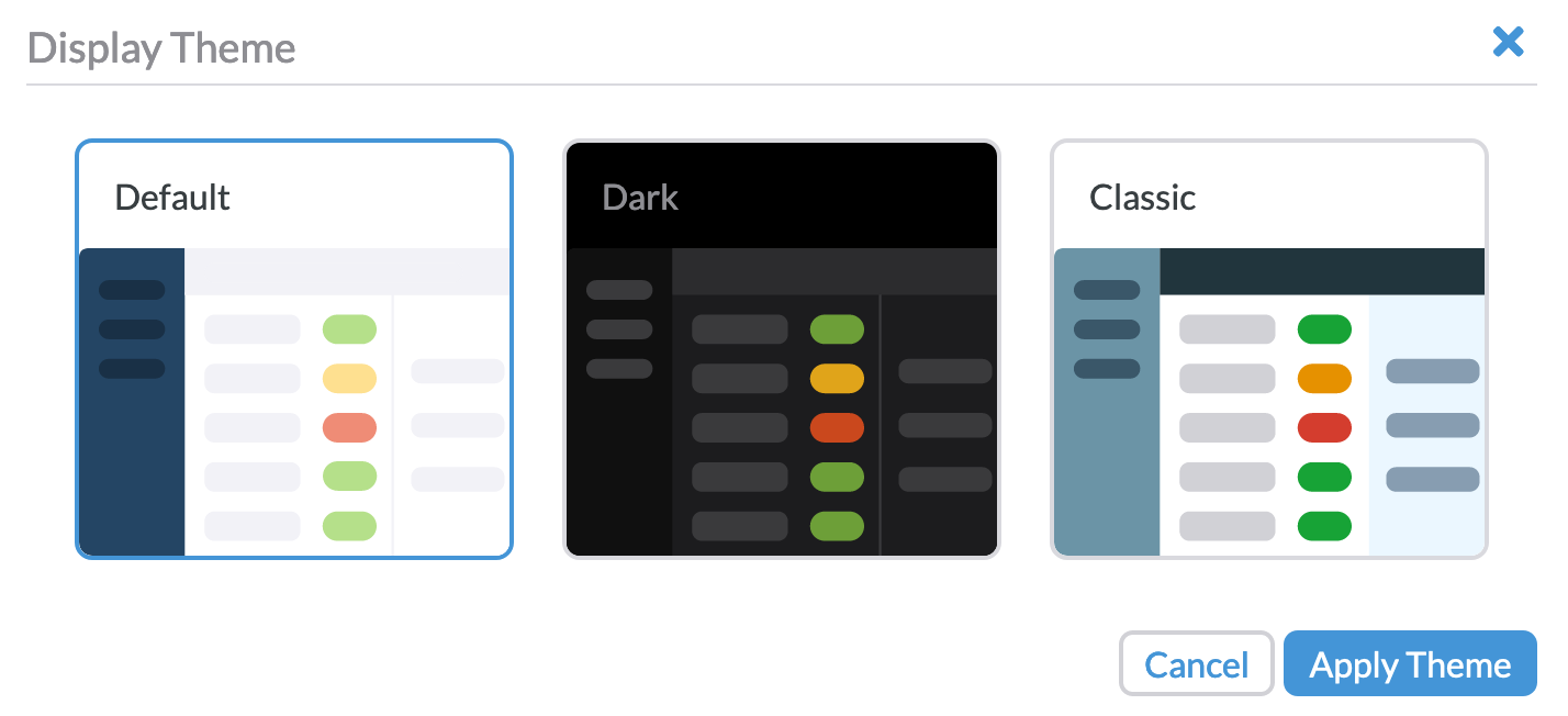 Here's a look at the three budget theme options: default, dark, and classic