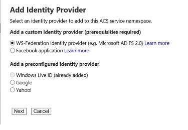 Add Identity Provider settings