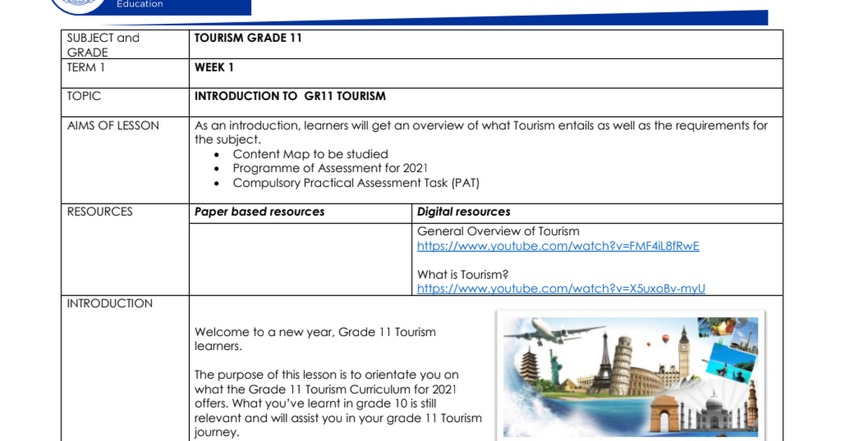 tourism grade 11 term 1 test 2022