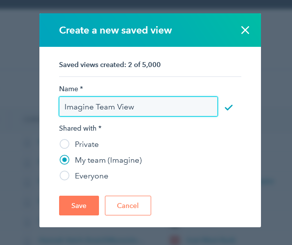 HubSpot New Saved View