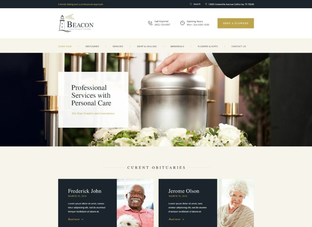 Beacon |  Tema de WordPress para funerarias y sala de cremación