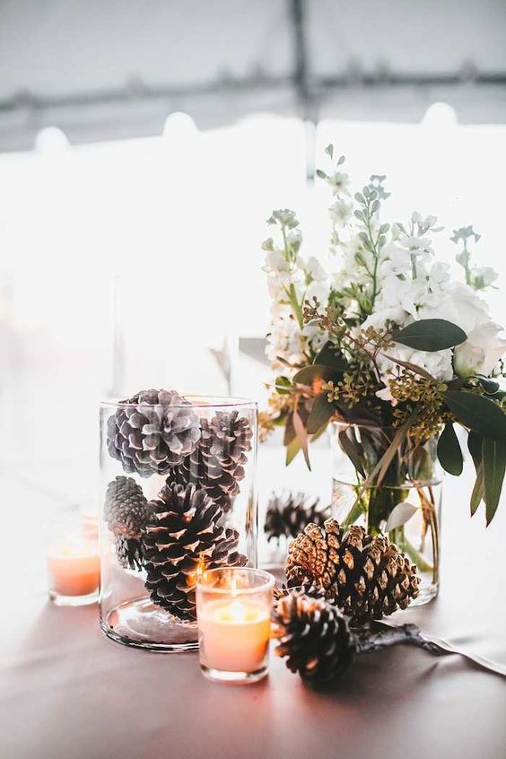 photo of pine cone decoration for winter wedding