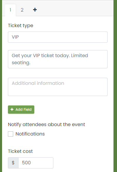 print screen of the first ticket block in Event Ticket option