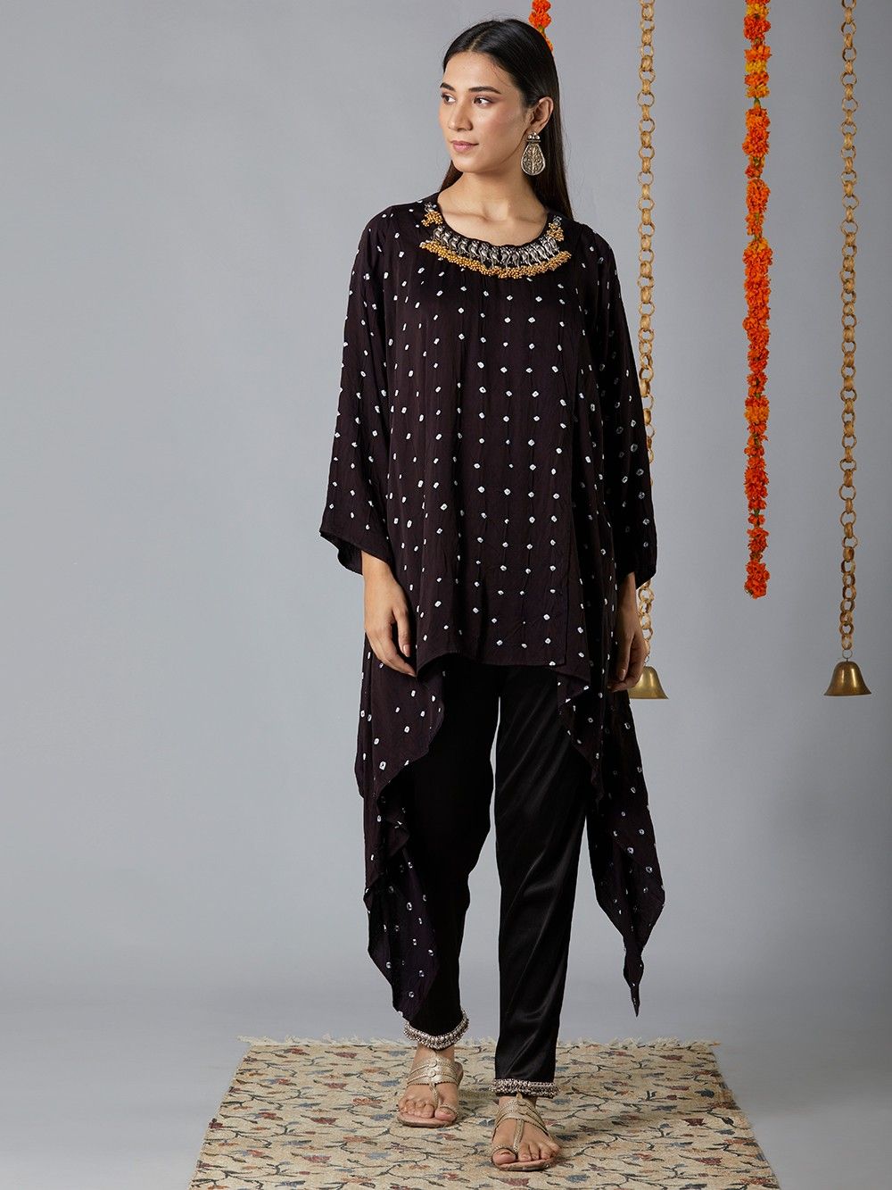 the loom - Black Bandhani Modal Satin Tunic 