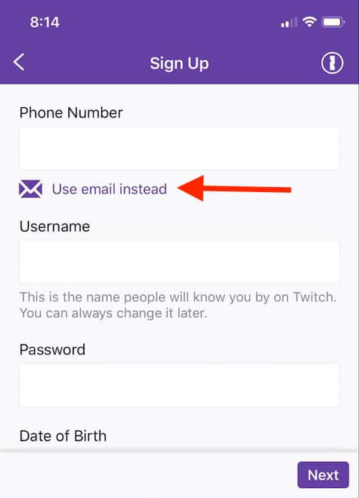 Inscrivez-vous à Twitch Mobile 