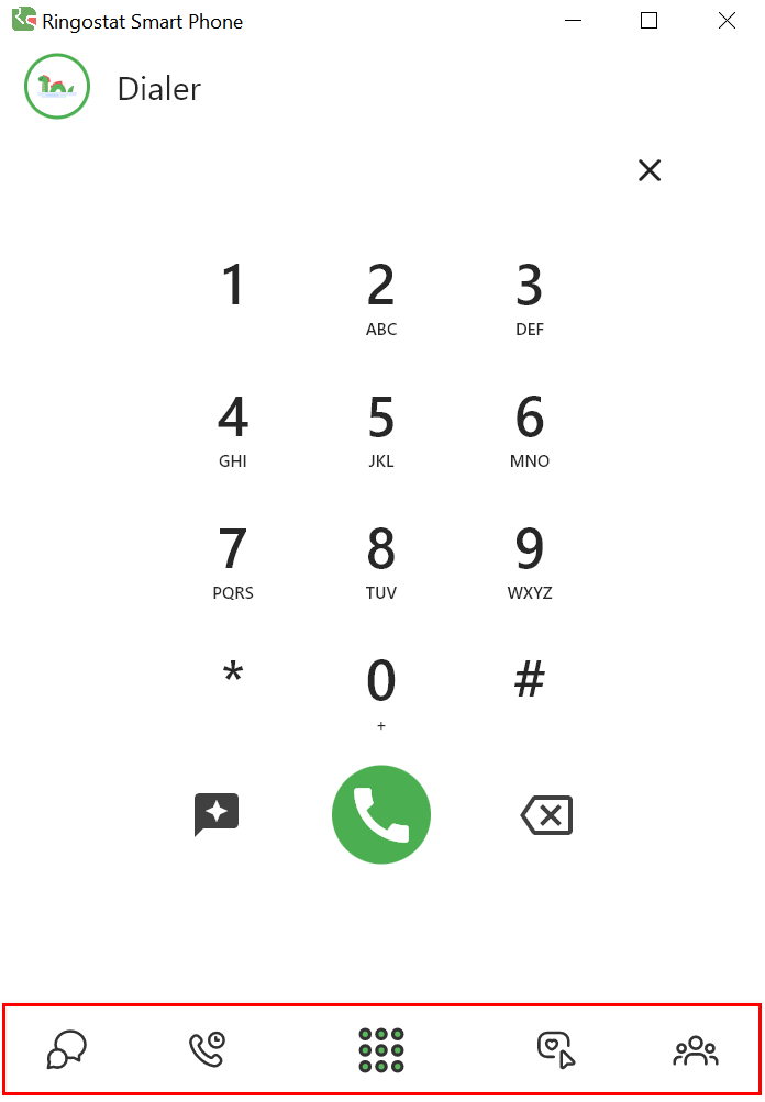 Ringostat Smart Phone, Dolny panel aplikacji, zakładki