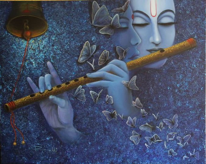 Krishna Paintings by Rakhi Baird at Artodyssey: Lord Radhe, Krishna Wallpaper, Flute Blue, Lord Krishna, Krishna Playing, Krishna Images, Radhe Krishna, Blue Painting, Krishna Paintings