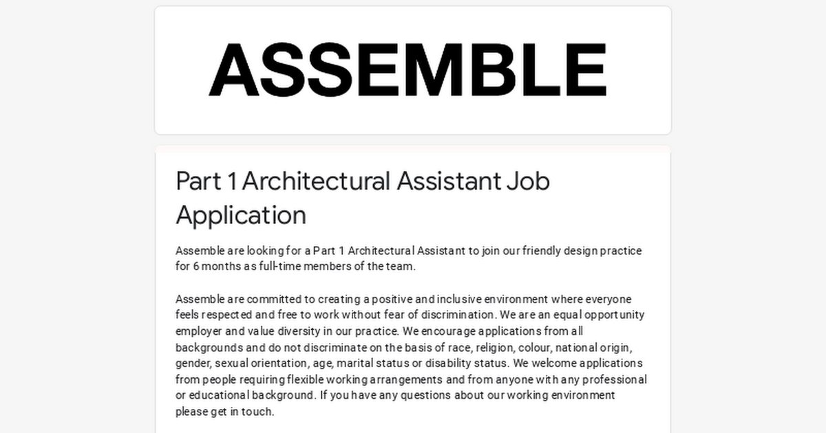 Part 1 Architectural Assistant Job Application