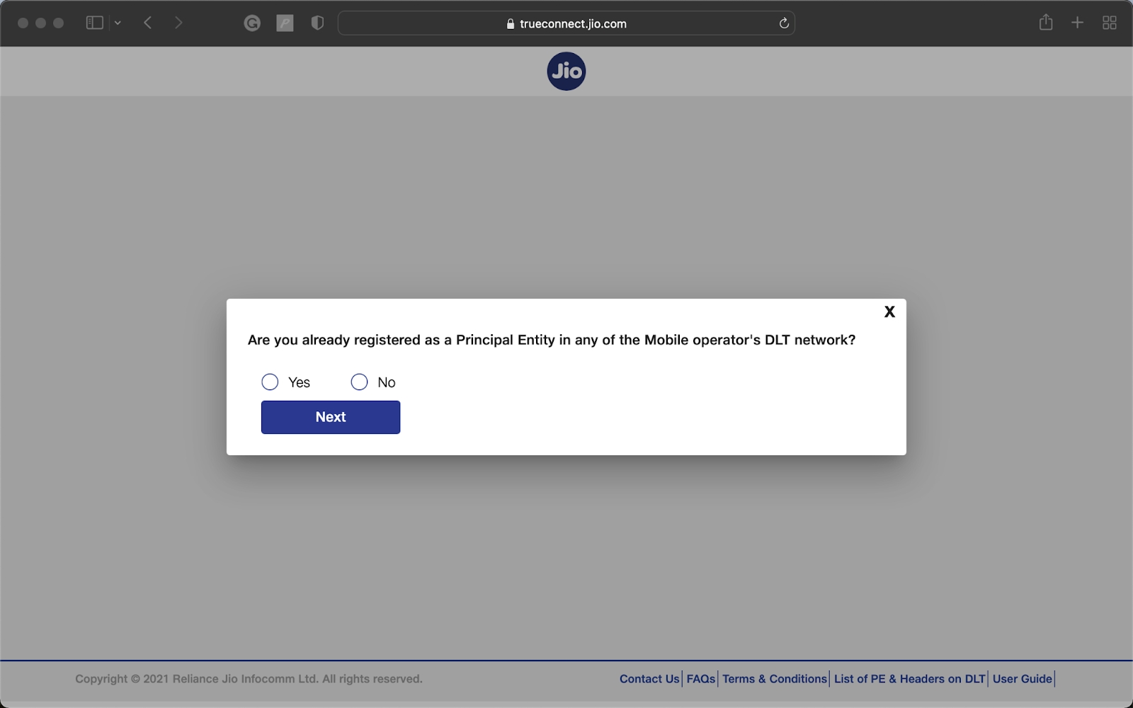 A question on the Jio DLT registration website | SMSCountry